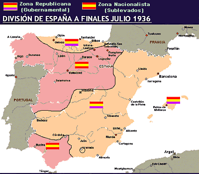 1936 Zona Republicana y Zona Nacionalista
