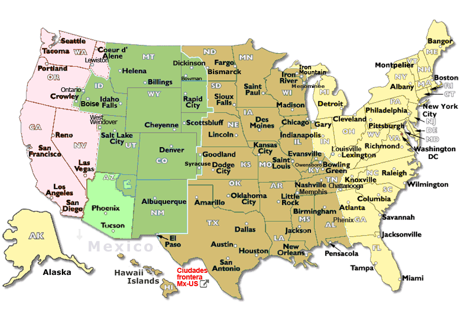 Zonas Horarias USA (Estados Unidos) - hora actual - huso horario - Cambio  horario
